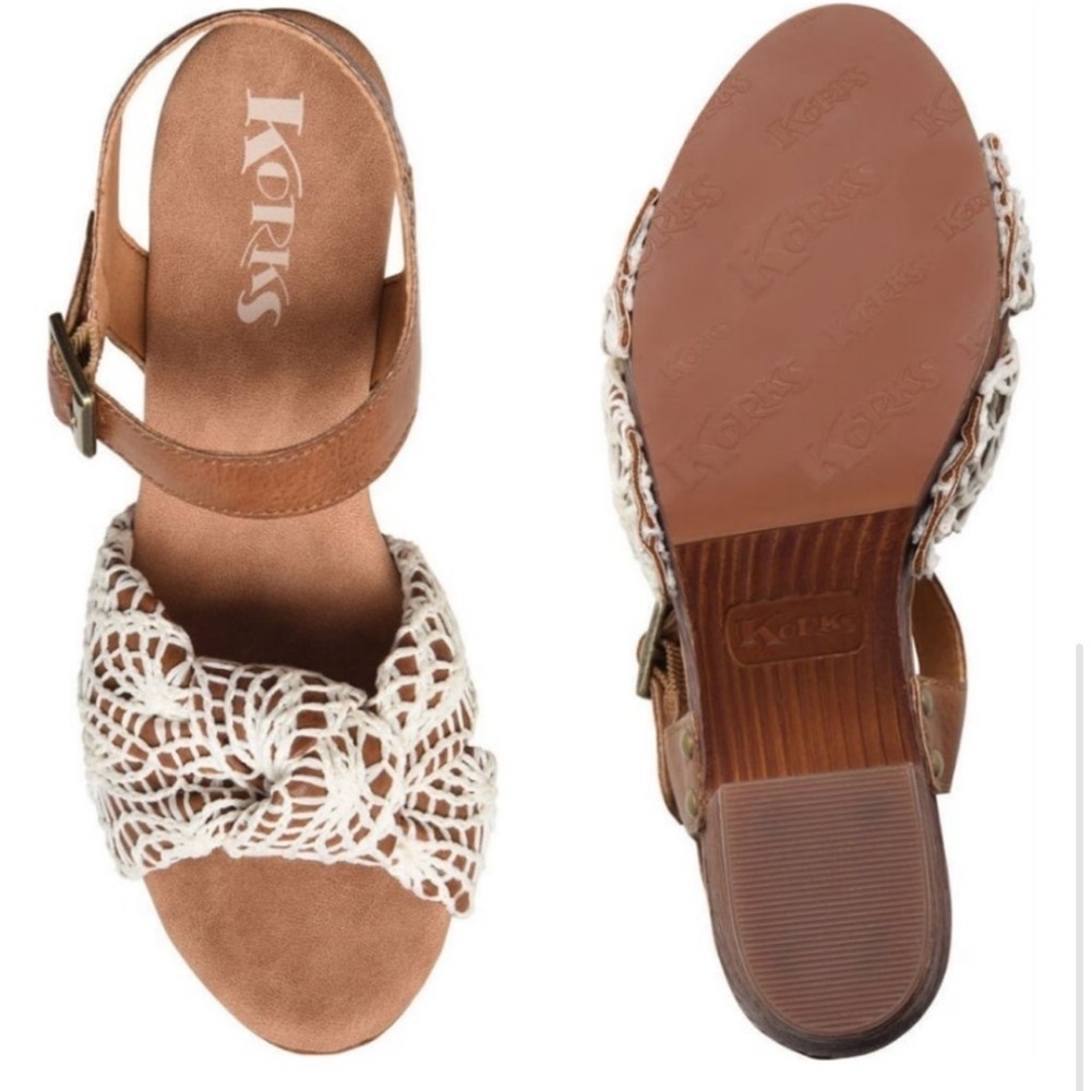 KORKS Natalia Knot Platform Sandals Size 10M Tan/Naturalal Crochet Fabric Combo - Picture 3 of 11
